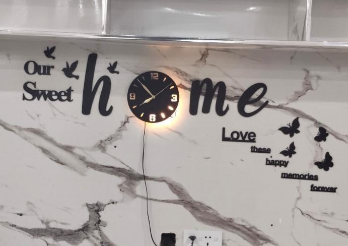 Modern Black 3D Wall Clock with Backlight | Birds & Butterflies