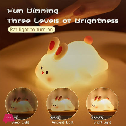 Silicone Rabbit Night Lamp – Rechargeable Touch Sensor LED Bunny Light for Kids & Bedrooms