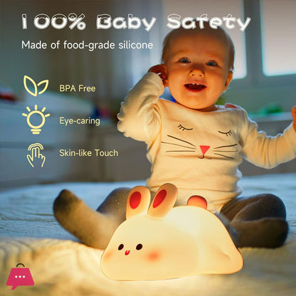 Silicone Rabbit Night Lamp – Rechargeable Touch Sensor LED Bunny Light for Kids & Bedrooms