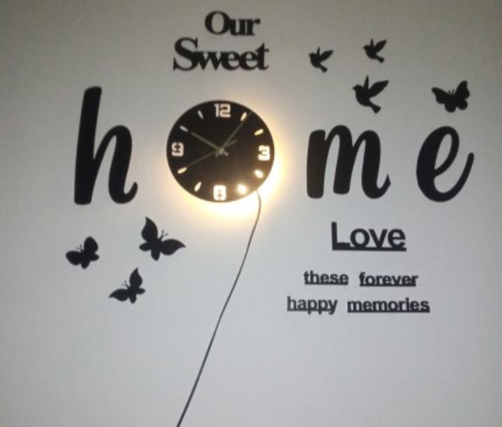 Modern Black 3D Wall Clock with Backlight | Birds & Butterflies